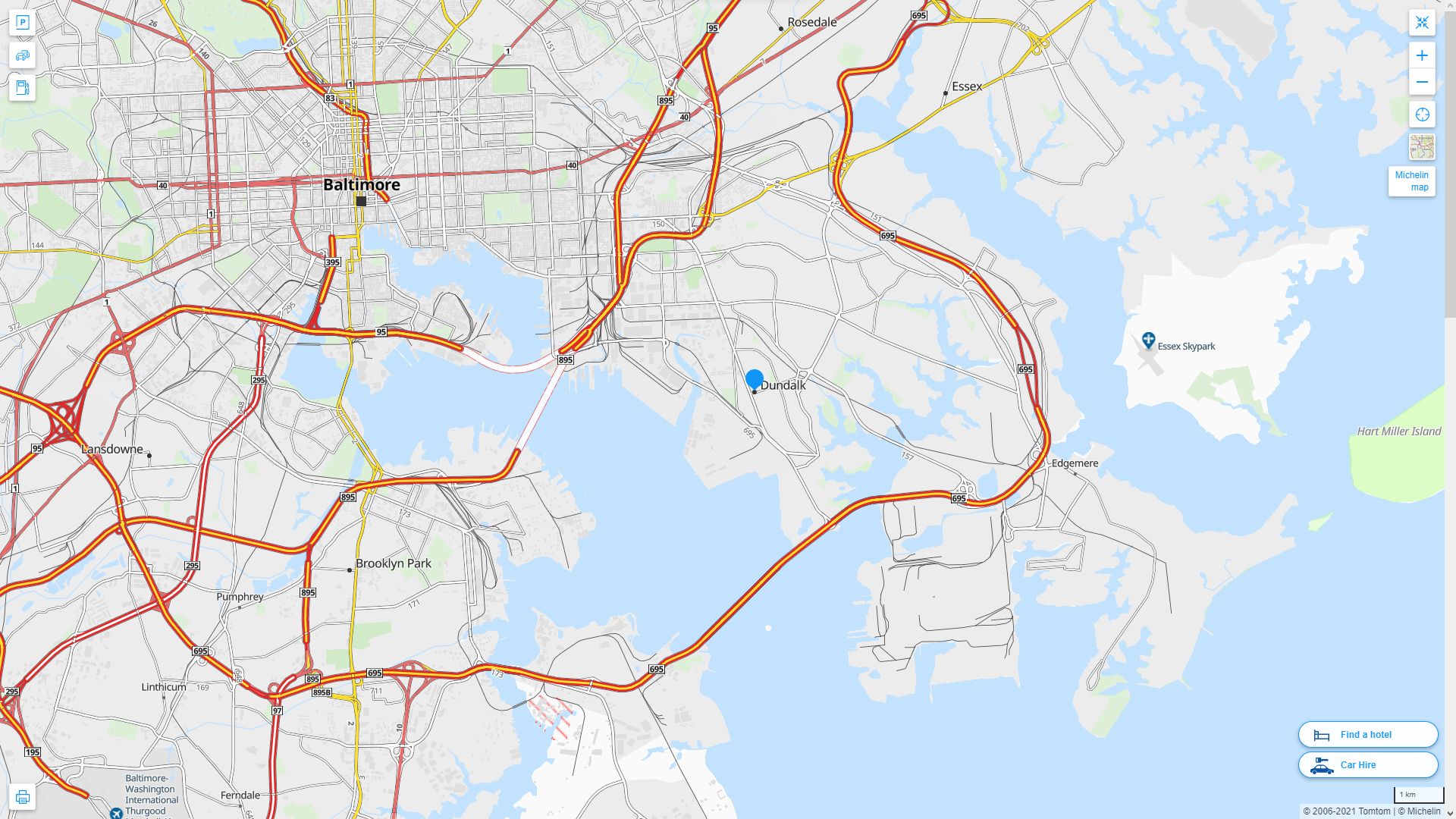 Dundalk Maryland Highway and Road Map